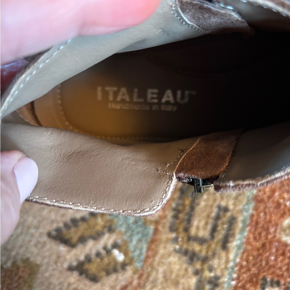 ITALEAU Tan Suede Waterproof Side Zip Booties Size 11/42 With Dust Bag - Picture 8 of 8